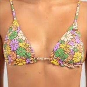 Roxy All About Sol Mini Tiki Sliding Triangle Bikini Top Floral Brown Multi M